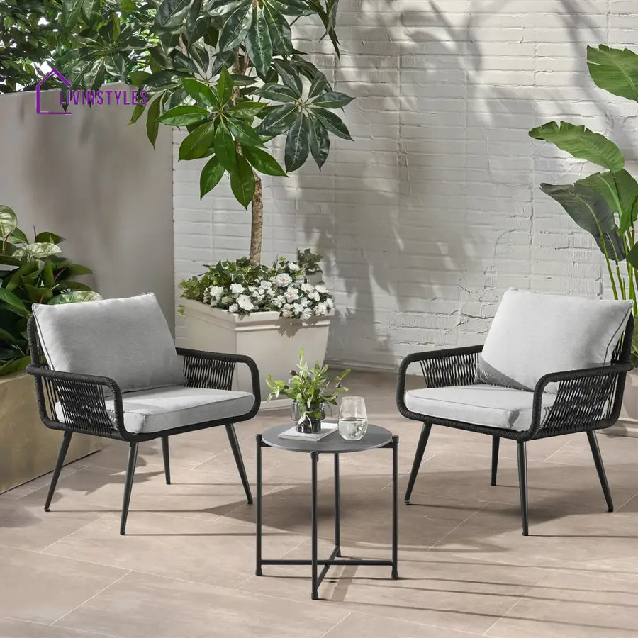 Pulp Outdoor Patio Seating Set 2 Chairs and 1 Table Set (Black) Braided & Rope - Coffee Table Sets