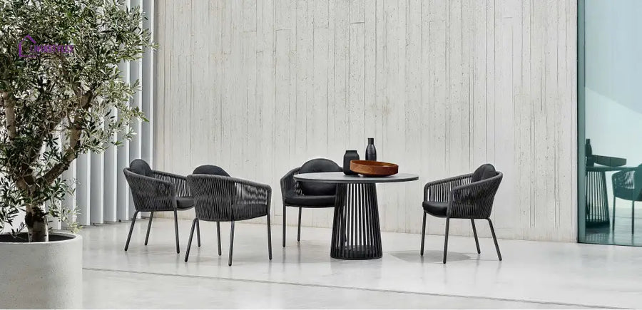 Pumpa Outdoor Patio Seating Set 4 Chairs and 1 Table Set (Black) Braided & Rope - Coffee Table Sets