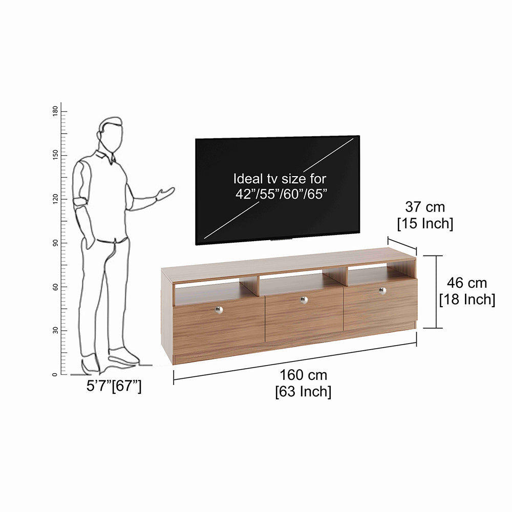 Kiara Modern TV Stand & Showcase for 65 Inch TVs - Exotic Teak