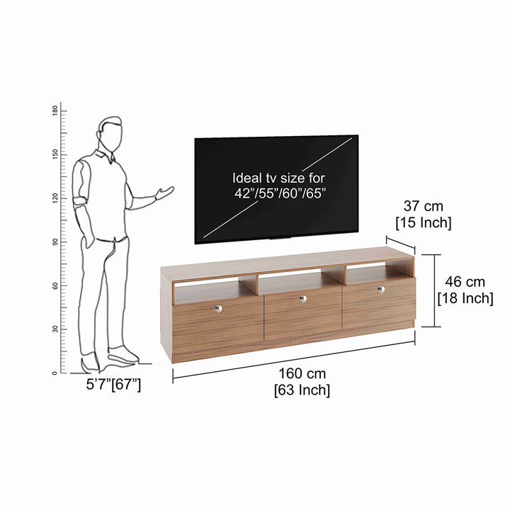 Kiara Modern TV Stand & Showcase for 65 Inch TVs - Exotic Teak
