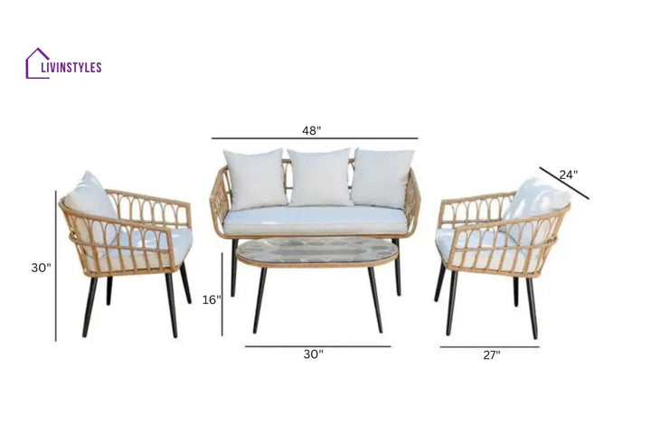 Pyro Outdoor Garden Balcony Sofa Set 2 Seater 2 Single seater and 1 Table Set (White + Tan) - Sofa Sets