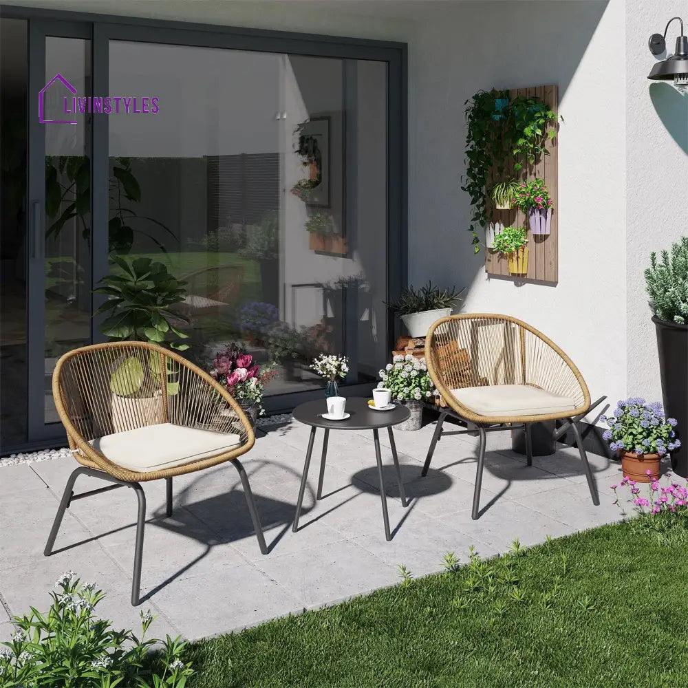 Pyros Outdoor Patio Seating Set 2 Chairs and 1 Table Set (Khaki) - Coffee Table Sets