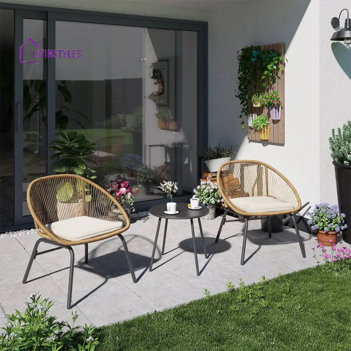 Pyros Outdoor Patio Seating Set 2 Chairs and 1 Table Set (Khaki) - Coffee Table Sets