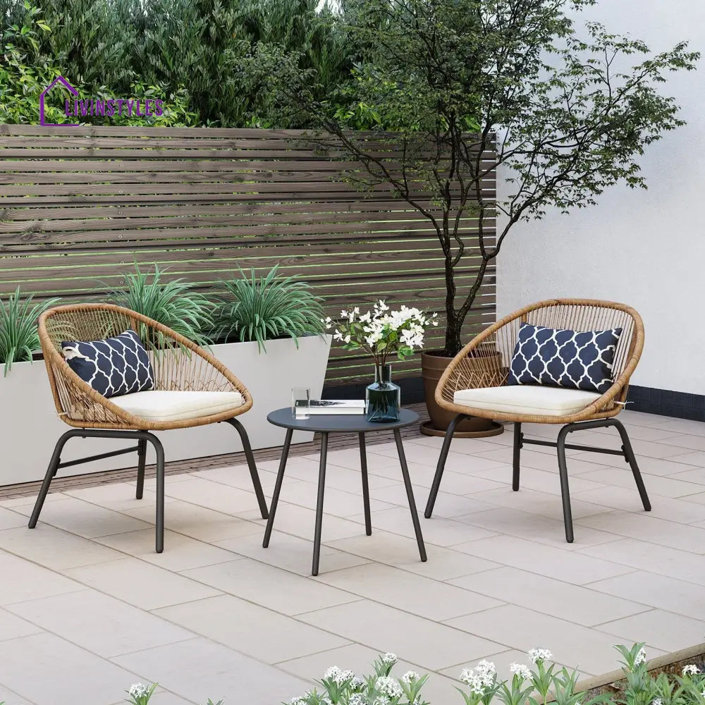 Pyros Outdoor Patio Seating Set 2 Chairs and 1 Table Set (Khaki) - Coffee Table Sets