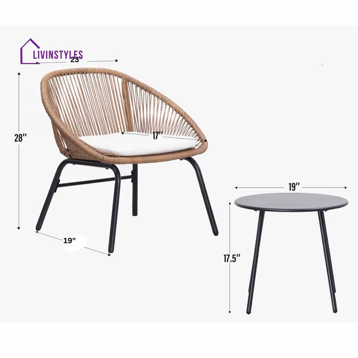 Pyros Outdoor Patio Seating Set 2 Chairs and 1 Table Set (Khaki) - Coffee Table Sets