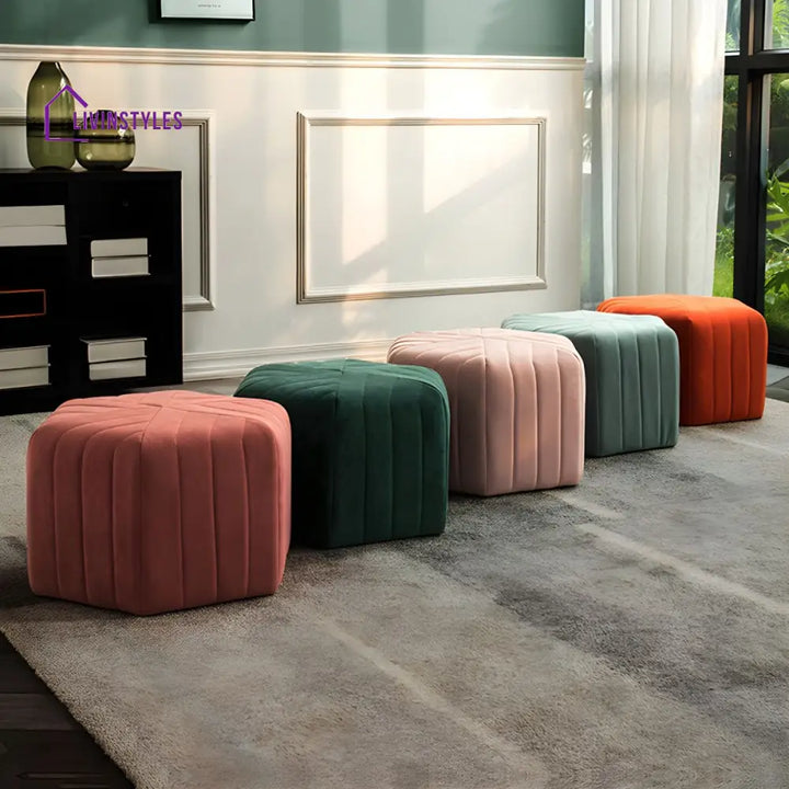 Qiana Living Room Ottoman | Velvet Fabric