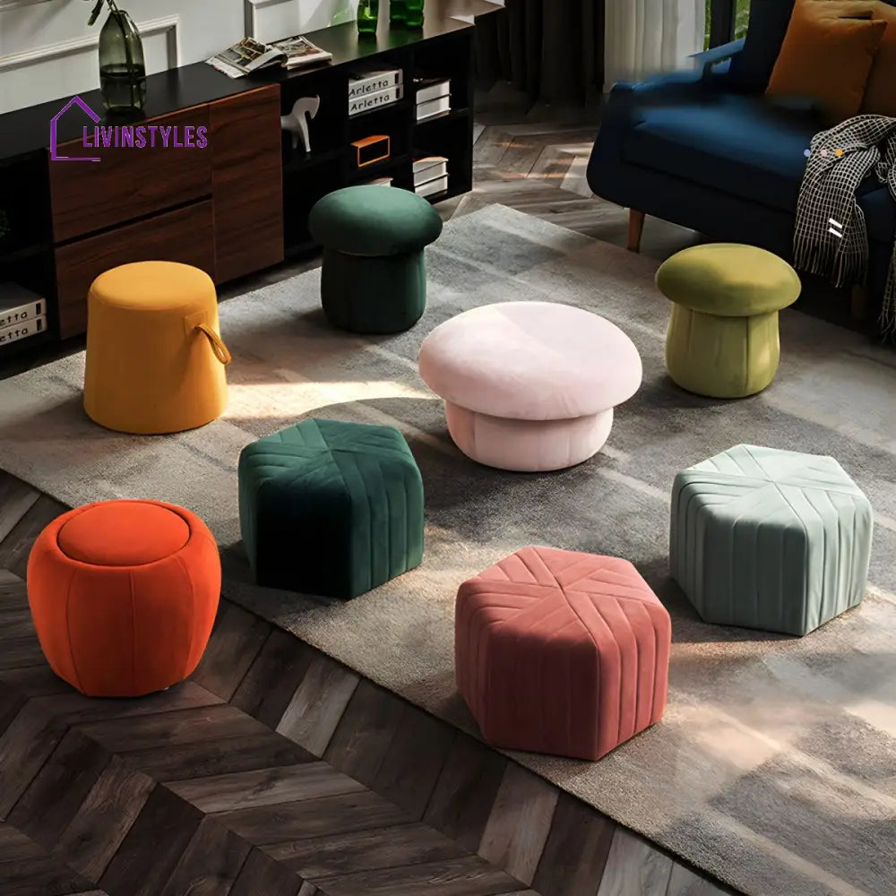 Qiana Living Room Ottoman | Velvet Fabric