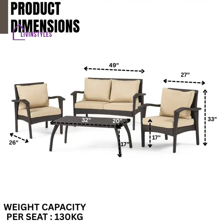 Qiao 4 Pieces Patio Furniture Set Outdoor Sectional Sofa - Sofa Set