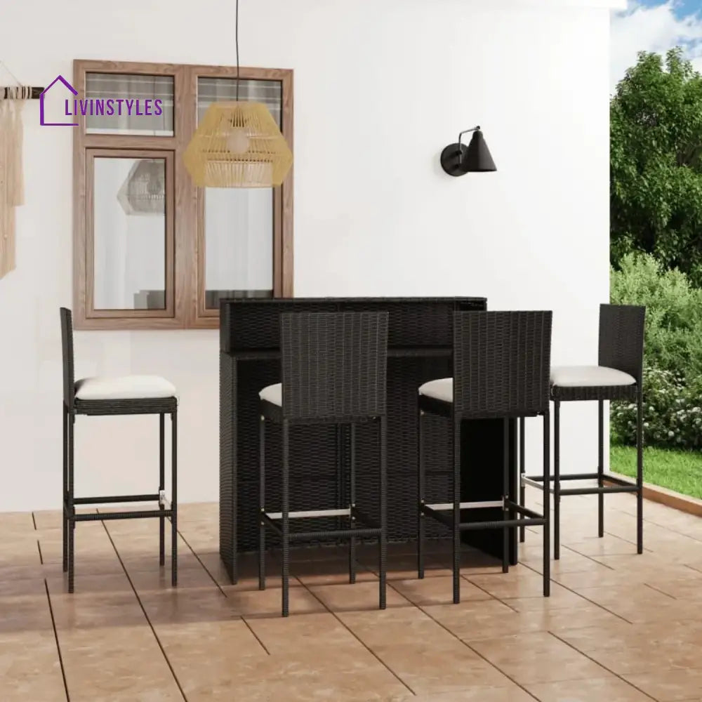 Qing 5-Piece Outdoor Rattan Wicker Bar Set with Wicker Top Table - Bar Set