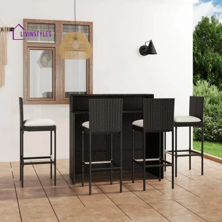 Qing 5-Piece Outdoor Rattan Wicker Bar Set with Wicker Top Table - Bar Set