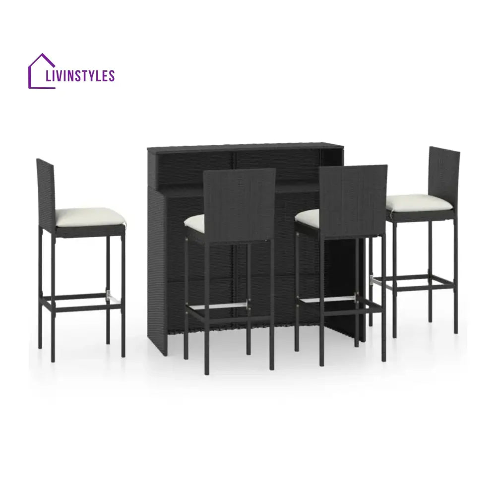 Qing 5-Piece Outdoor Rattan Wicker Bar Set with Wicker Top Table - Bar Set