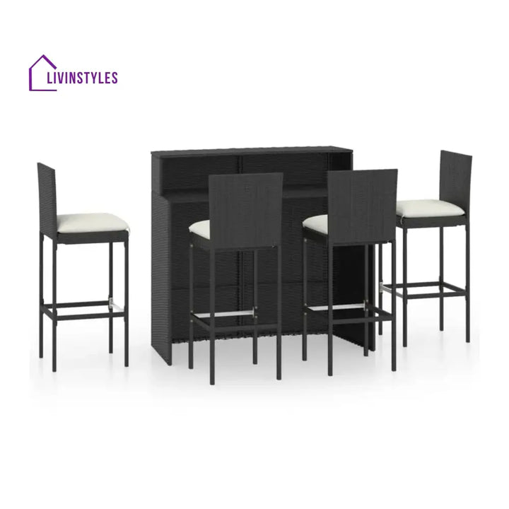 Qing 5-Piece Outdoor Rattan Wicker Bar Set with Wicker Top Table - Bar Set