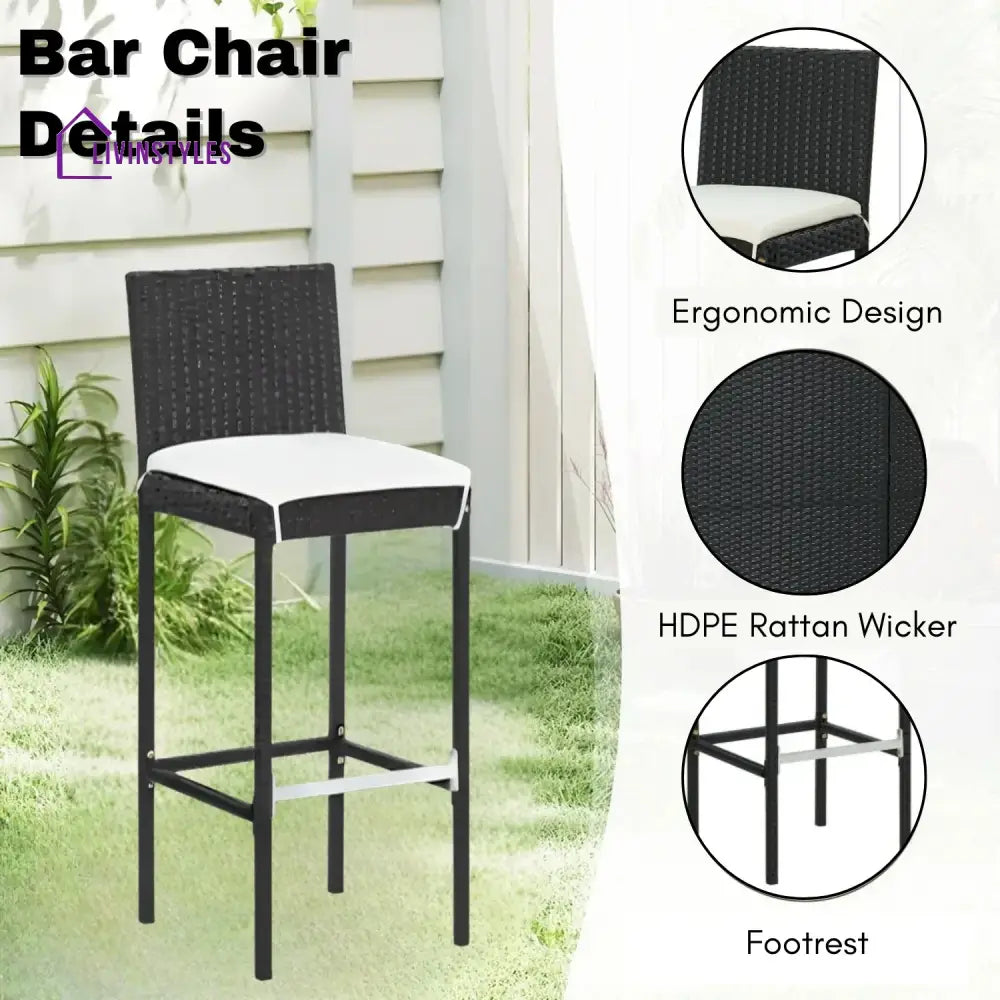 Qing 5-Piece Outdoor Rattan Wicker Bar Set with Wicker Top Table - Bar Set