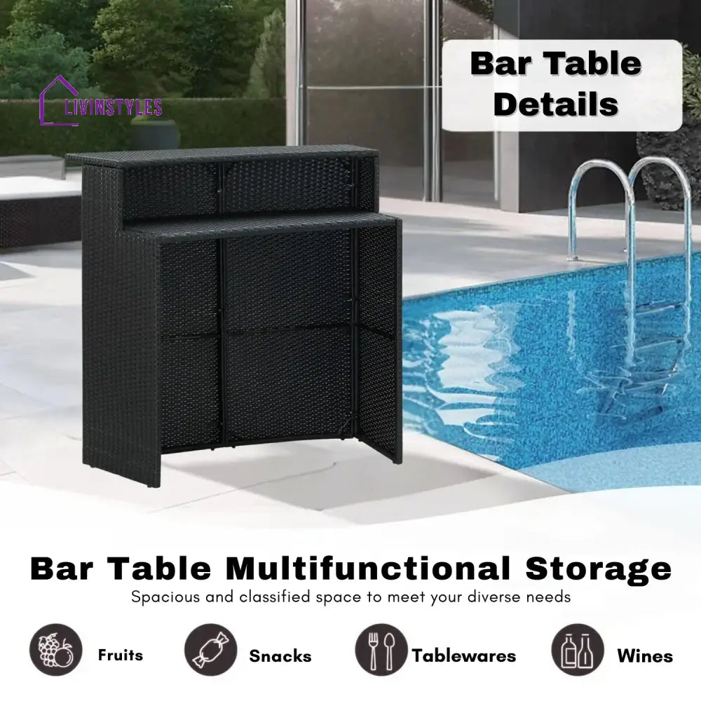 Qing 5-Piece Outdoor Rattan Wicker Bar Set with Wicker Top Table - Bar Set