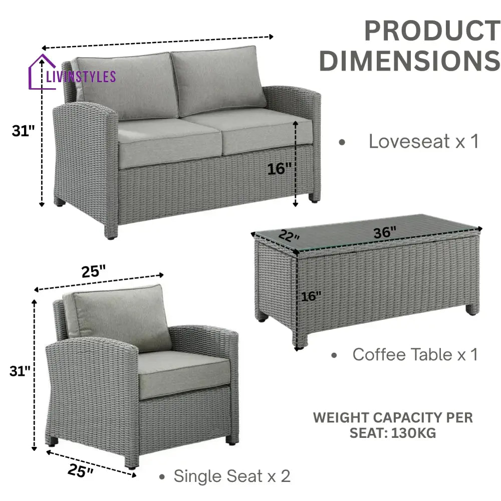 Qirat 4 Pieces Patio Furniture Set Outdoor Sectional Sofa - Sofa Set