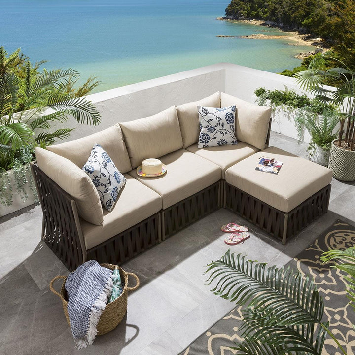 Ezequiel Outdoor Sofa Set 3 Seater and 1 Ottoman Set (Brown)