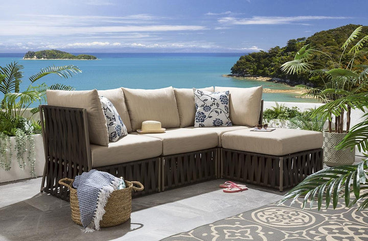 Ezequiel Outdoor Sofa Set 3 Seater and 1 Ottoman Set (Brown)