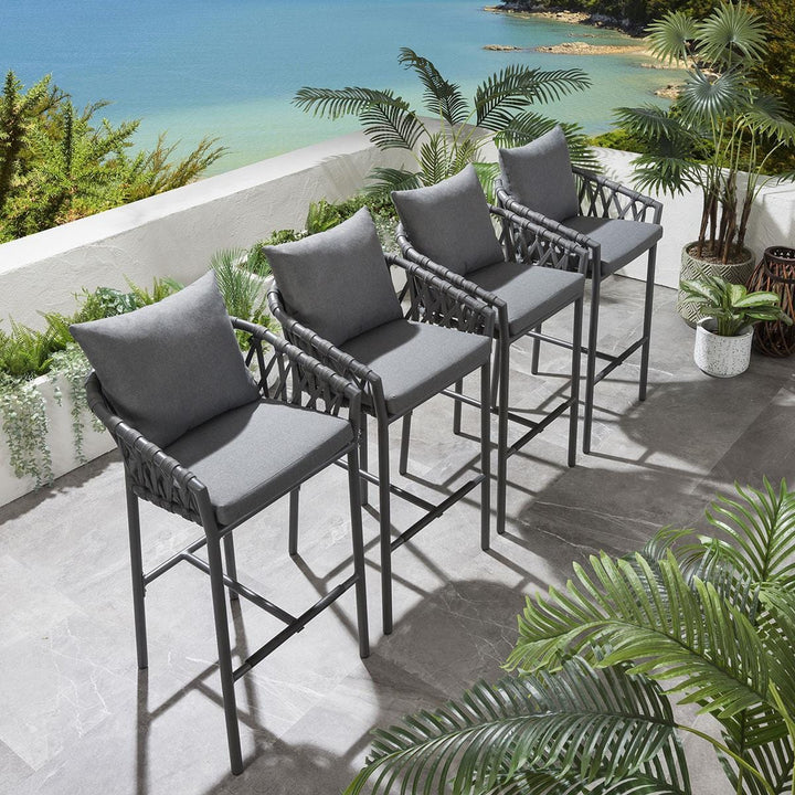 Paca Outdoor Patio Bar Chair 4 Chairs For Balcony Braided & Rope - Bar Sets