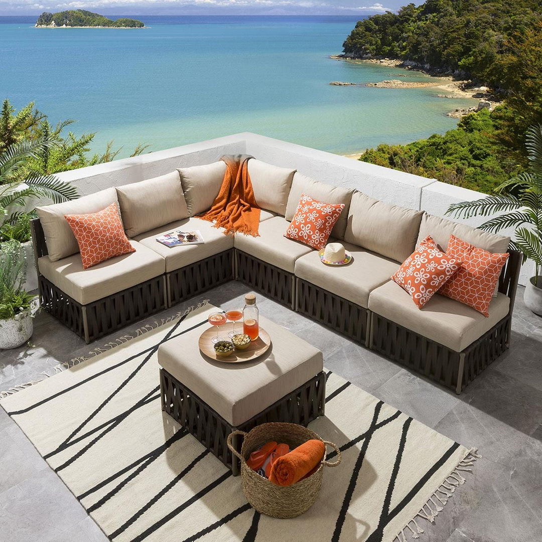 Curro Outdoor Sofa Set 6 Seater and 1 Ottoman Set (Brown)