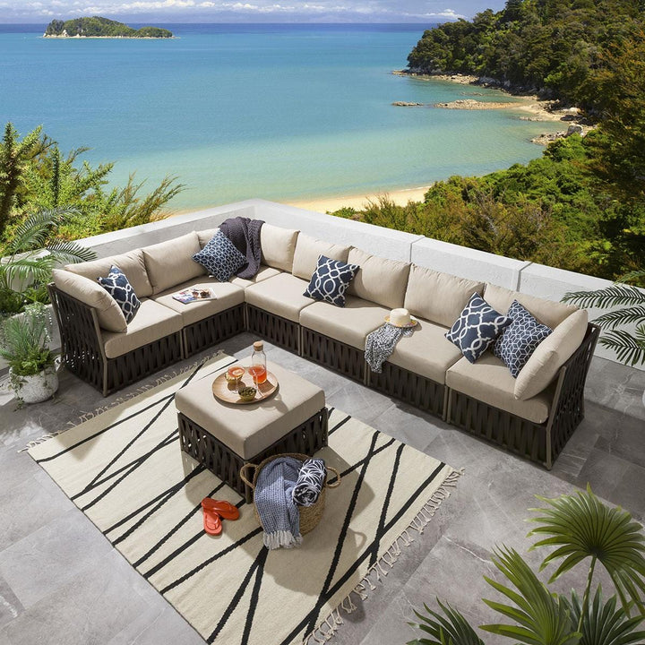 Marciel Outdoor Sofa Set 7 Seater and 1 Ottoman Set (Brown)