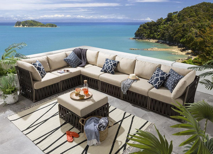 Marciel Outdoor Sofa Set 7 Seater and 1 Ottoman Set (Brown)