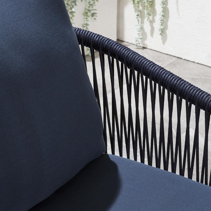 Luis Outdoor Patio Seating Set 2 Chairs and 1 Table Set (Black+Blue) Braided & Rope