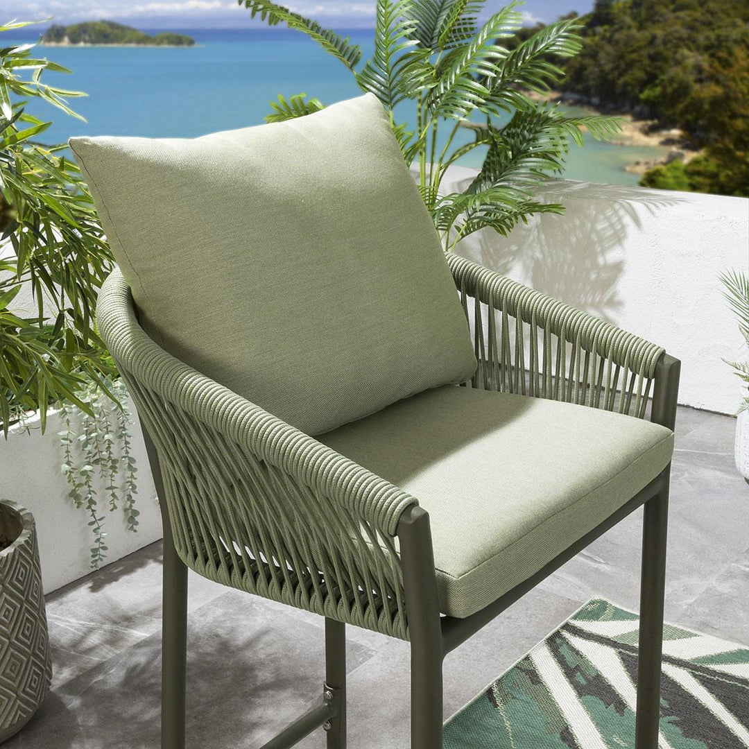 Rocío Outdoor Patio Bar Set 4 Chairs and 1 Table Set (Green) Braided & Rope