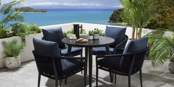 Hernando Outdoor Garden Patio Dining Set 4 Chairs and 1 Table Set (Blue+Black) Braided & Rope