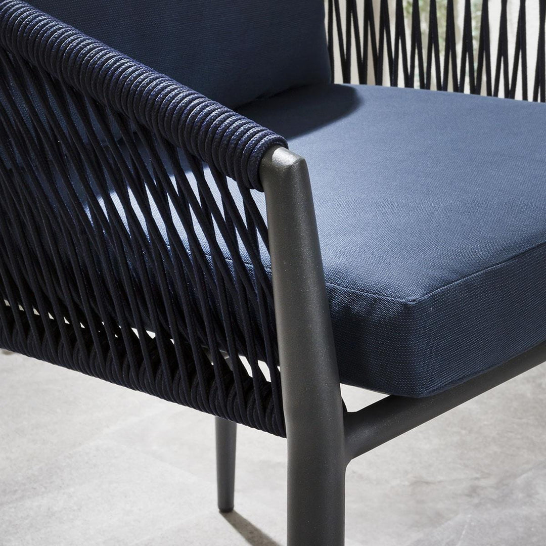 Hernando Outdoor Garden Patio Dining Set 4 Chairs and 1 Table Set (Blue+Black) Braided & Rope