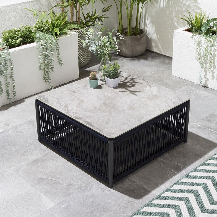 Chiquita Outdoor Sofa Set 6 Seater and 1 Center Table Set (Blue) Braided & Rope