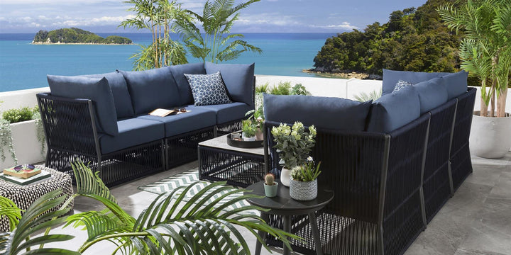 Chiquita Outdoor Sofa Set 6 Seater and 1 Center Table Set (Blue) Braided & Rope