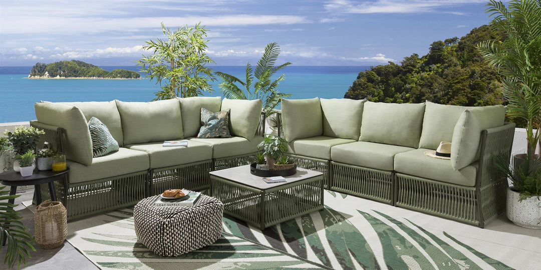 Arsenio Outdoor Sofa Set 6 Seater and 1 Center Table Set (Green) Braided & Rope