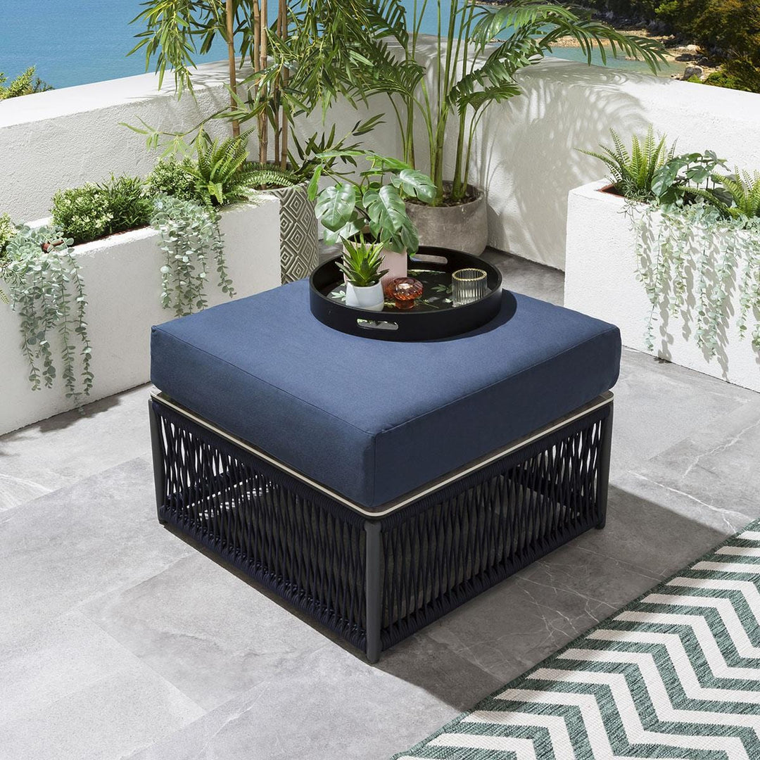 Mauricio Outdoor Sofa Set 7 Seater, 1 Ottoman and 1 Center Table Set (Blue) Braided & Rope
