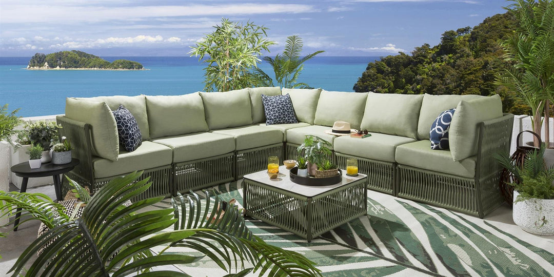 Torrez Outdoor Sofa Set 7 Seater, 1 Center Table Set (Green) Braided & Rope