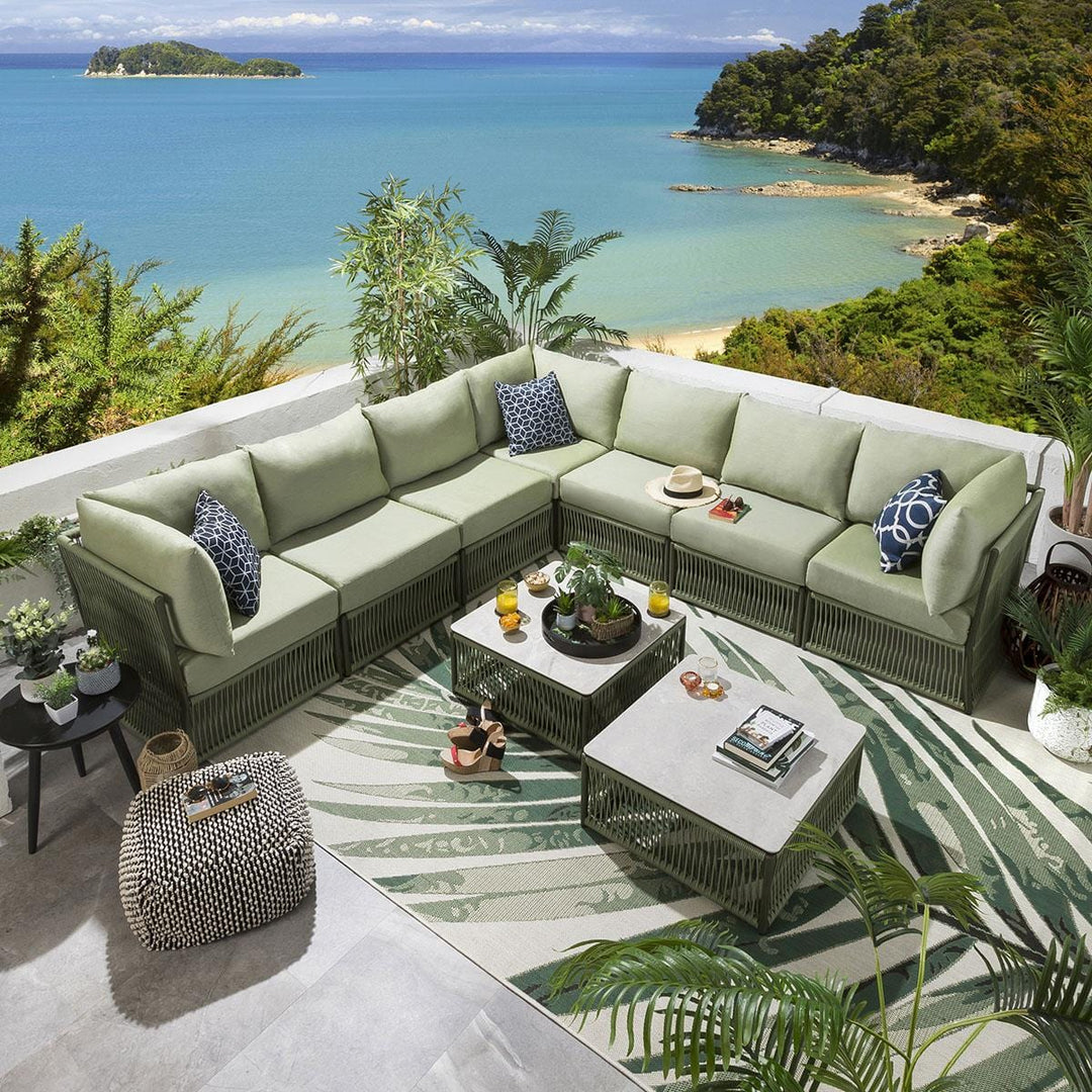 Deifilia Outdoor Sofa Set 7 Seater and 2 Center Table Set (Green) Braided & Rope