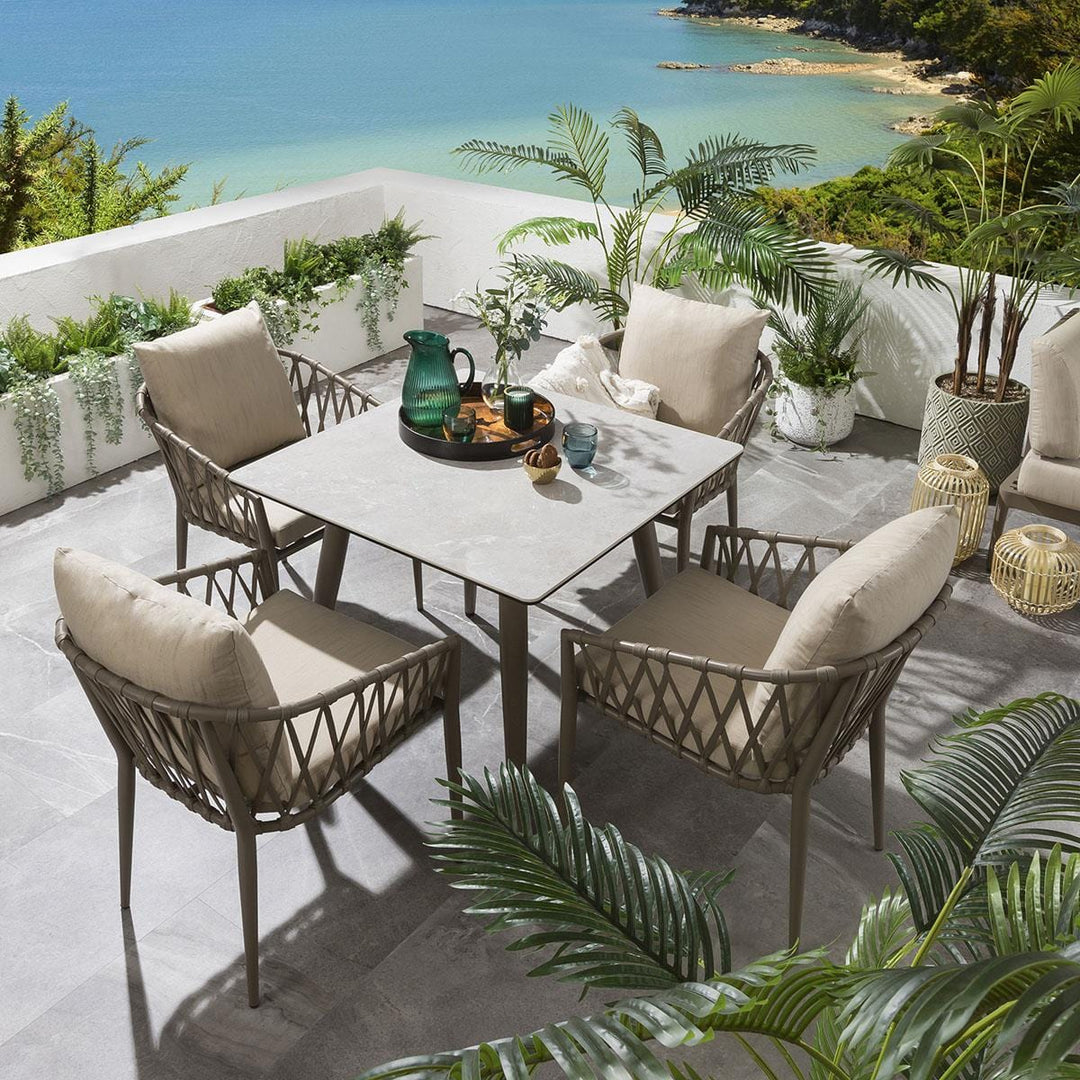 Carlos Outdoor Garden Patio Dining Set 4 Chairs and 1 Table Set Braided & Rope