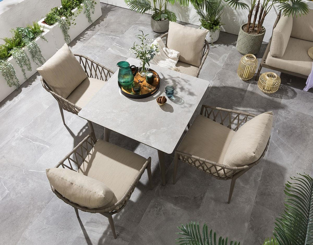 Carlos Outdoor Garden Patio Dining Set 4 Chairs and 1 Table Set Braided & Rope
