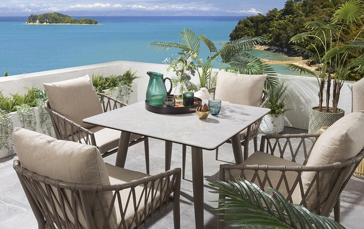 Carlos Outdoor Garden Patio Dining Set 4 Chairs and 1 Table Set Braided & Rope