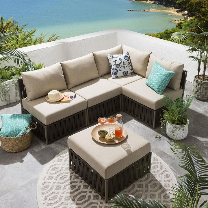 Antonio Outdoor Sofa Set 4 Seater and 1 Ottoman Set (Brown)