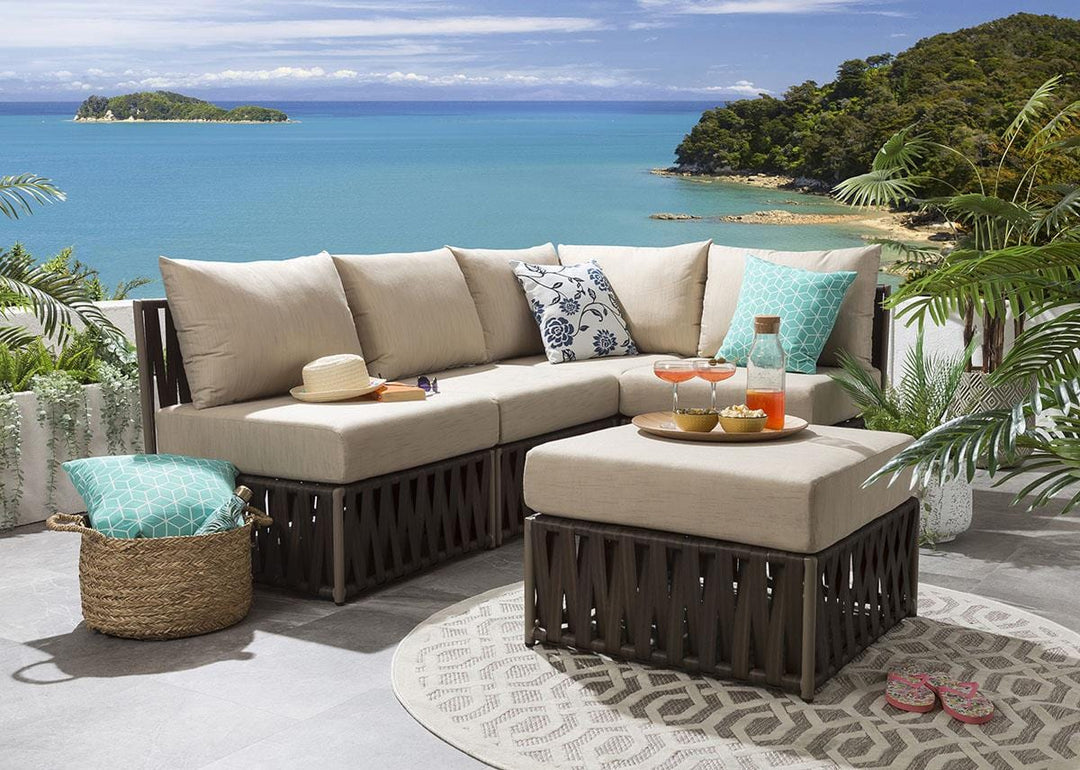 Antonio Outdoor Sofa Set 4 Seater and 1 Ottoman Set (Brown)