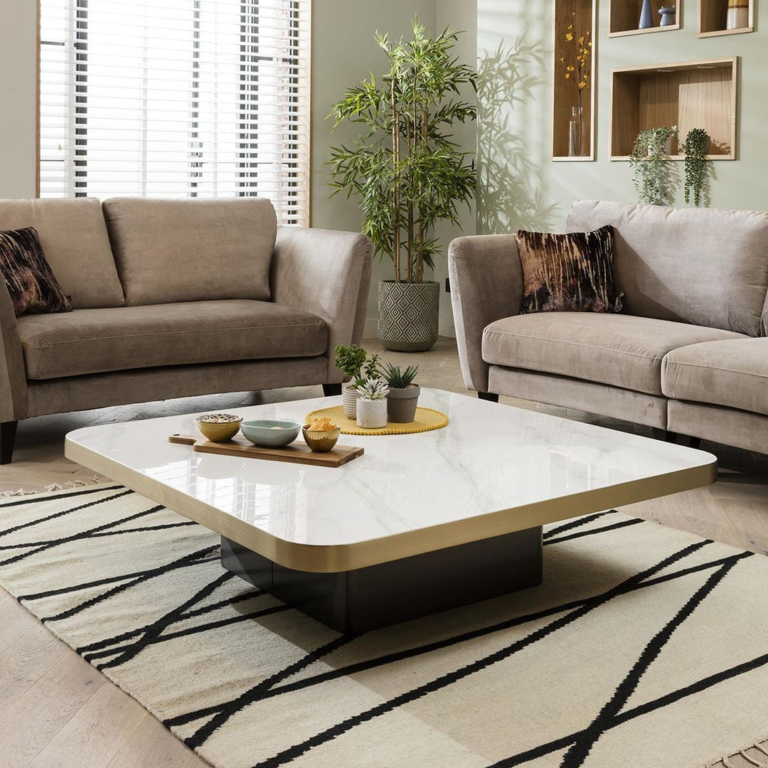 Sagarika Premium Set Of 3 Ceramic Marble Top Large Coffee Tables White & Black Square Living Room /