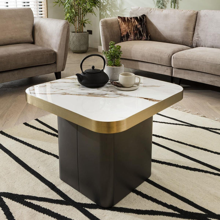Sagarika Premium Set Of 3 Ceramic Marble Top Large Coffee Tables White & Black Square Living Room /