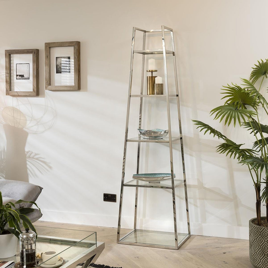 Evpraksiya Ladder Shelf Display Unit 5-Tier Clear Glass & Polished Metal Frame Dining Room / Sideboards and Cabinets