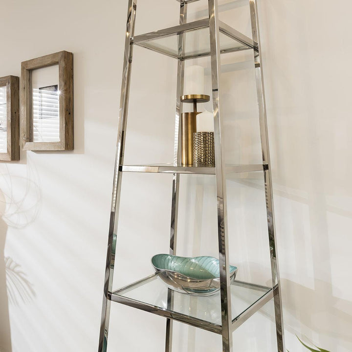 Evpraksiya Ladder Shelf Display Unit 5-Tier Clear Glass & Polished Metal Frame Dining Room / Sideboards and Cabinets
