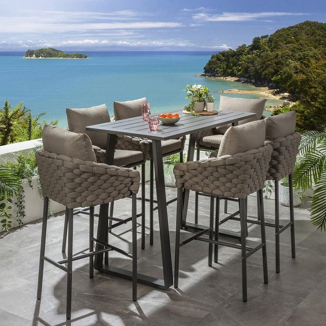 Philip Outdoor Patio Bar Set 6 Chairs and 1 Table Set Braided & Rope