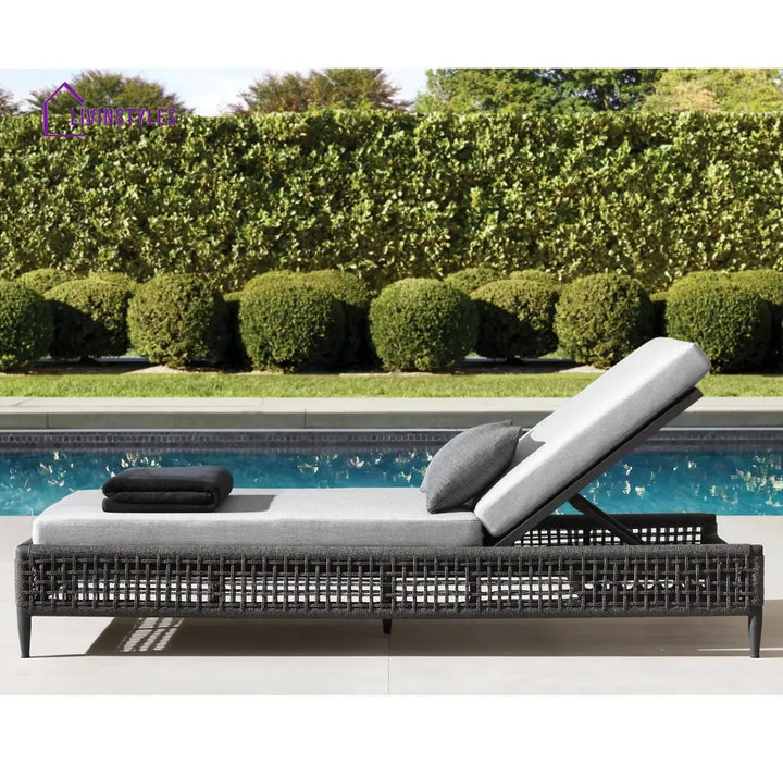 Quel Outdoor Swimming Poolside Lounger (Grey) Braided & Rope - Loungers