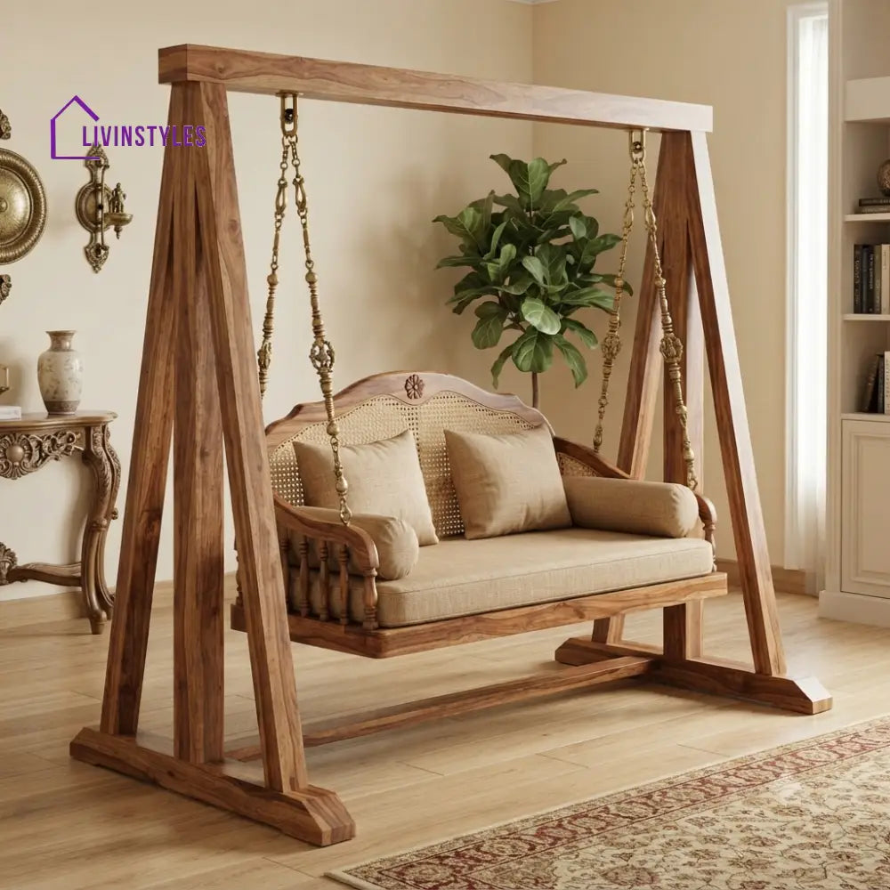 Quentin 2 Seater Wooden Swing for Home | Wooden Jhula for home
