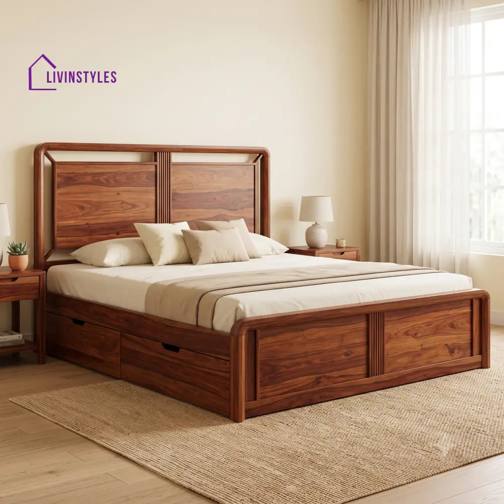 Quentin Premium Wooden Bed with Drawer Storage | King Size Bed & Queen Size Bed Online