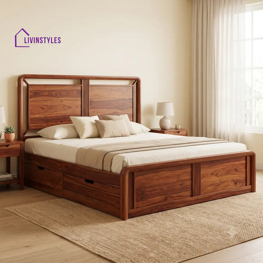 Quentin Premium Wooden Bed with Drawer Storage | King Size Bed & Queen Size Bed Online