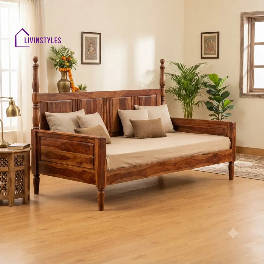 Quentin Wooden Divan Bed for Living Room | Solid Sheesham Wood